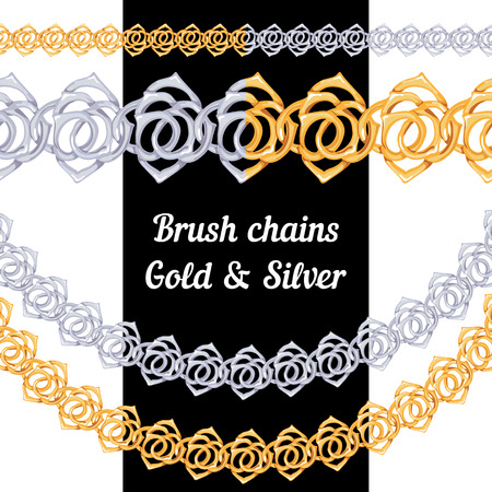 Set of chains metal brushes - gold and silver roses  vectorのイラスト素材
