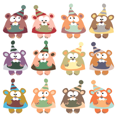 bears in winter hats colored vector on the white background.のイラスト素材