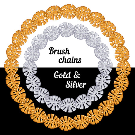 Tropical leaves Set of chains metal brushes - gold and silver. vectorのイラスト素材