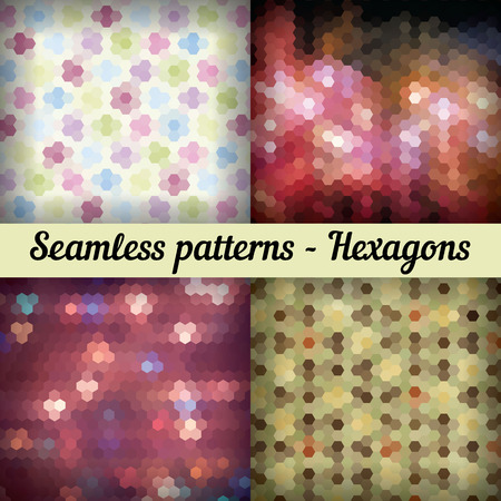 Hexagons. Set of seamless patterns. Abstract background.のイラスト素材
