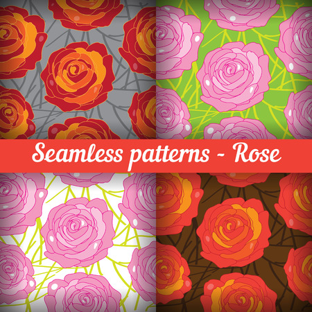 Rose. Set of seamless patterns. Floral background.のイラスト素材