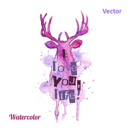 Watercolor deer head with inscriptions Vector on the white backgroundのイラスト素材