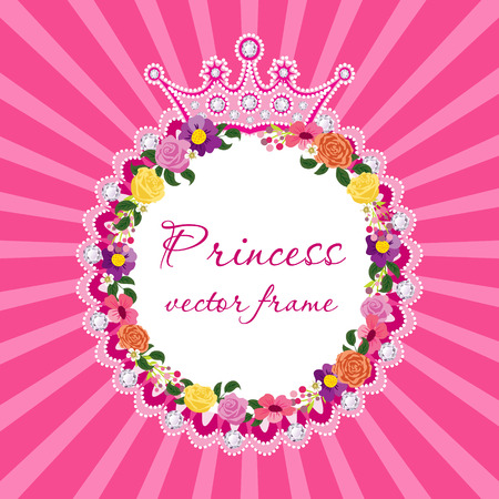 Flower frame with crown for little princess Vectorのイラスト素材