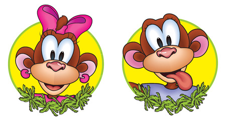 Monkey head in the round frame on a bright backgroundのイラスト素材