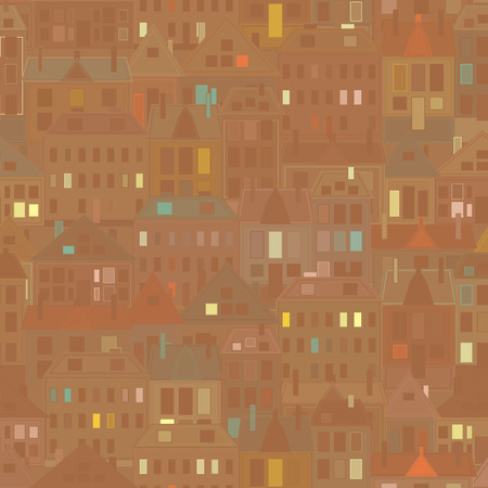 Night city Vector background in with vintage colorful housesのイラスト素材