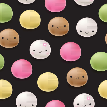 Seamless pattern Japanese mochi rice dessert. Vector sweets.のイラスト素材