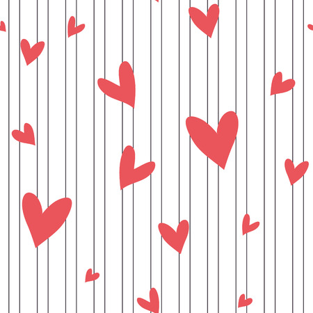 Seamless vector abstract striped pattern with heartsのイラスト素材