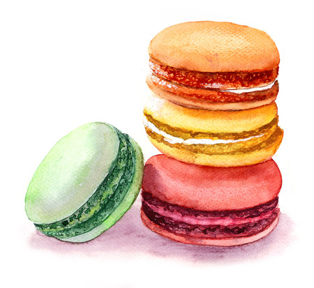 Cute colored macaroons. Isolated watercolor food imageの写真素材