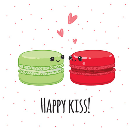 Postcard Happy kiss. Lovers macaroon Vector illustration.のイラスト素材