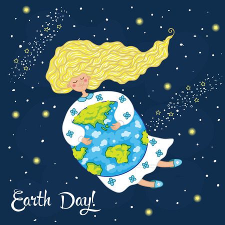 Cute cartoon Earth Day postcard. Vector illustrationのイラスト素材