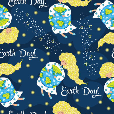 Cartoon Earth Day seamless pattern. Vector illustration.のイラスト素材