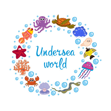 Frame of marine life. Ocean fauna, underwaterのイラスト素材