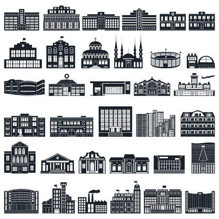 Set of icons of buildings. Vector series, flatのイラスト素材