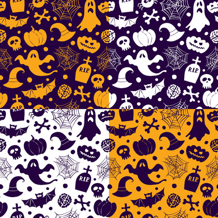 Halloween vector seamless patterns icons.のイラスト素材