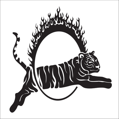 Tribal tiger jump vector outline illustration.のイラスト素材