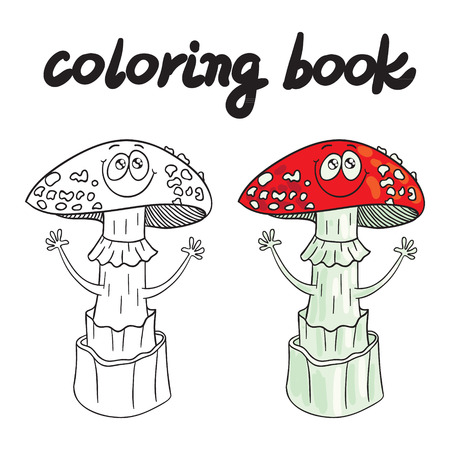 Coloring book with amanita muscaria, a poisonous mushroom.のイラスト素材