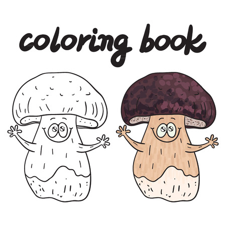 Coloring book with porcini, a edible mushroom.のイラスト素材