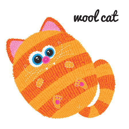 Knitted cat Vector character on white background.のイラスト素材