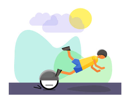 Young man falling down from the monowheel.のイラスト素材