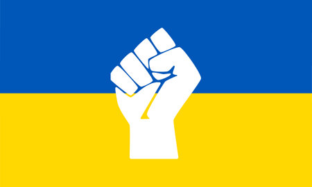 Human fist graphics on Ukraine flag background. Solidarity with Ukraine.のイラスト素材