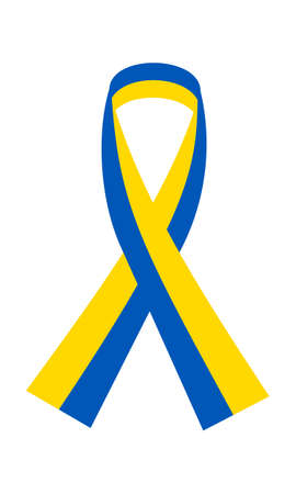 Ribbon graphics in Ukraine flag colours isolated on white background. Stop war.のイラスト素材
