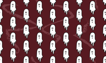 Seamless pattern with ghosts. Wallpaper with simple spooky characters or scary ghostly monsters. Repeat print background. The Halloween pattern design. Cartoon wrap paper.のイラスト素材