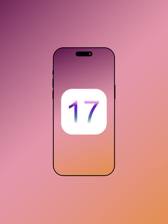 iOS 17 version operating system on the iPhone screen, Apple latest software update. IOS on a smartphone screen. Cupertino, United States - May 22 2023.のeditorial素材