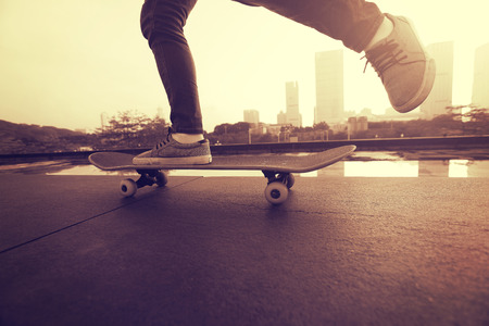 skateboard on city vintage effectの写真素材