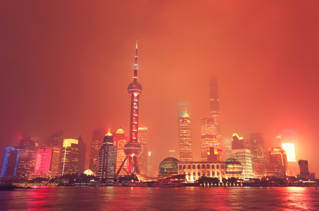 shanghai skyline at nightの写真素材