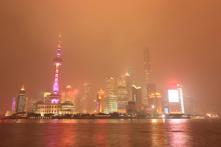 shanghai skyline at nightの写真素材