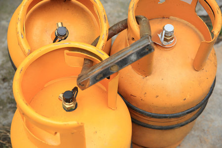 Yellow gas cylinderの写真素材