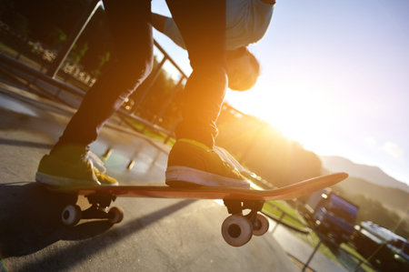 skateboarding woman sunrise