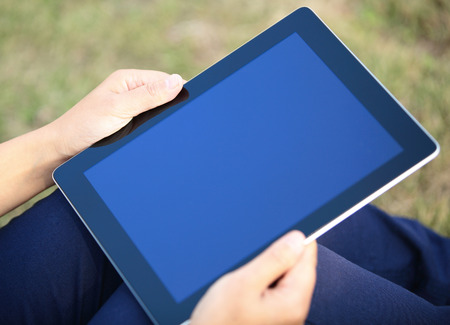 use tablet pc outdoorの写真素材