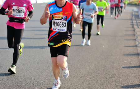 Marathon runner running on roadのeditorial素材