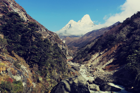 beautiful mountain landscape on the way to everest base camp. sagarmatha national park. nepalの写真素材