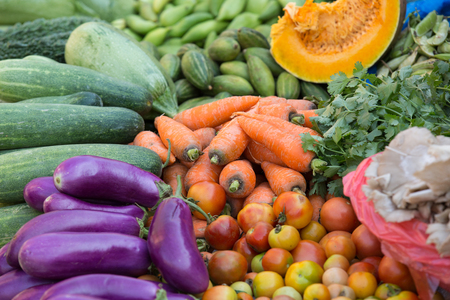 fresh vegetables selling at the street shopの写真素材