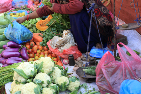 fresh vegetables selling at the street shopの写真素材