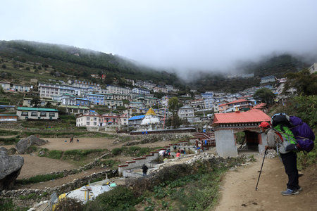 Namche bazzar on the way to everest base camp. sagarmatha national park. nepal 2016,10,22のeditorial素材