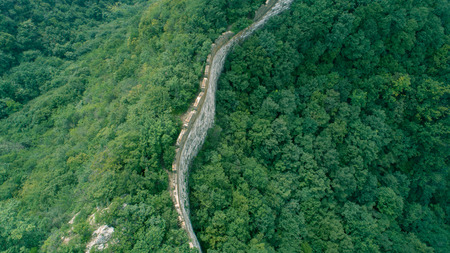 aerial view of the great wall in chinaの写真素材