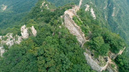 aerial view of the great wall in chinaの写真素材