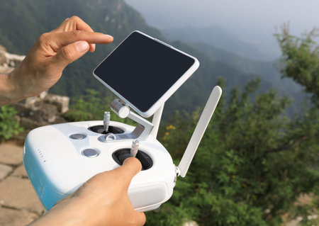 flying drone taking photo of the great wall landscape in China