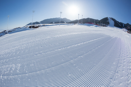 ski slopes on mountains ski resort in winterの写真素材