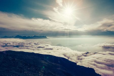 beautiful sunset in high altitude mountainsの写真素材