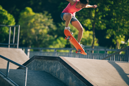 skateboarder skateboarding on skatepark rampの写真素材