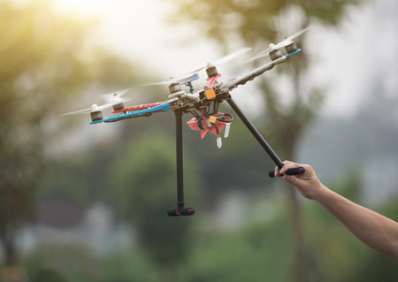 Professional drone with GPS making a ride