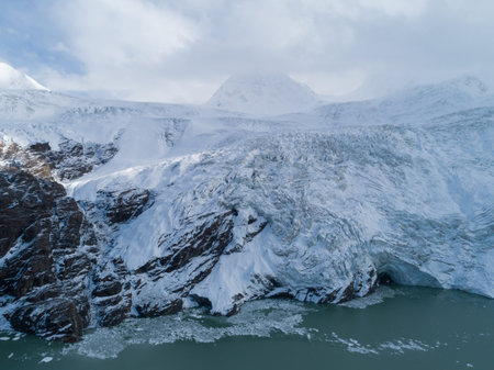 Aerial view of  glacier lagoon in Tibet,Chinaの写真素材