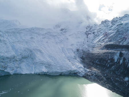 Aerial view of  glacier lagoon in Tibet,Chinaの写真素材