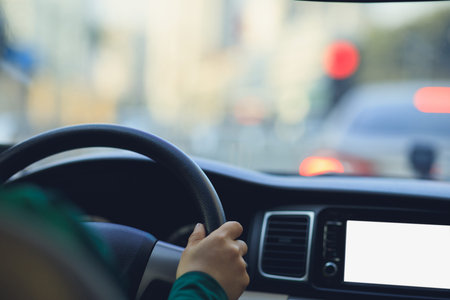 Driving car on city road