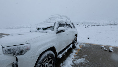 Car covered in fresh white snow