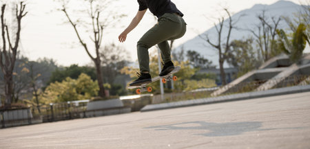 Skateboarder skateboarding outdoors in the morning